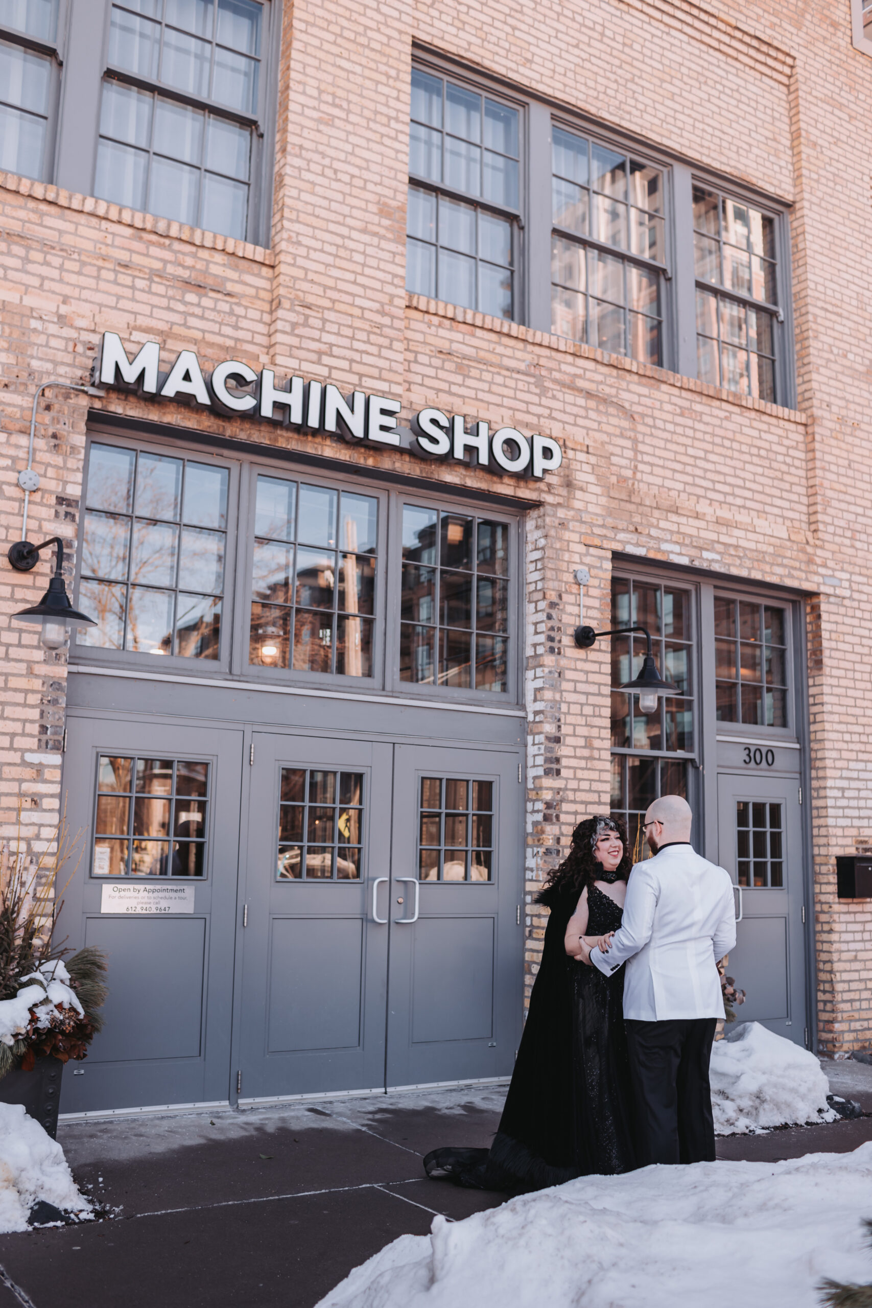 gothic couple gets married at the machine shop in minneapolis in the winter