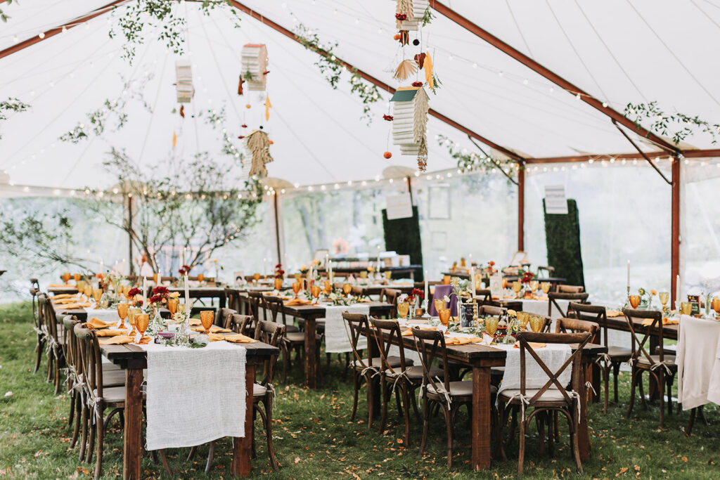 Tent set up at a backyard wedding in Edina, MN
